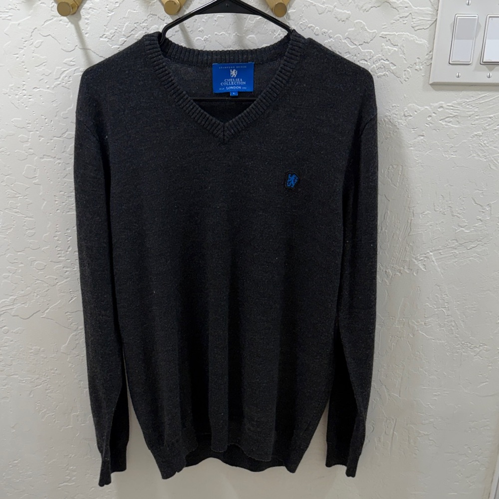 Chelsea Collection Dark Gray V-Neck Sweater